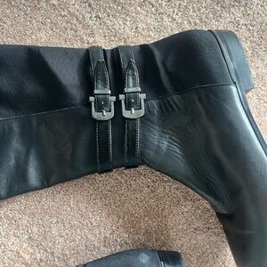 White House Black Market Black Leather Buckle Boots
